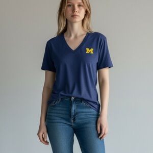 Vintage American Apparel University of Michigan V-Neck Tee Shirt Navy L